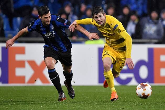 Bilder des Tages SPORT Mattia Caldara, Cristian Pulisic Reggio Emilia 22-02-2018 Stadio del Tricolore Football Calcio Europa League 2017 2018 round of 32 Atalanta - Borussia Dortmund Foto Andrea Staccioli Insidefoto andreaxstaccioli