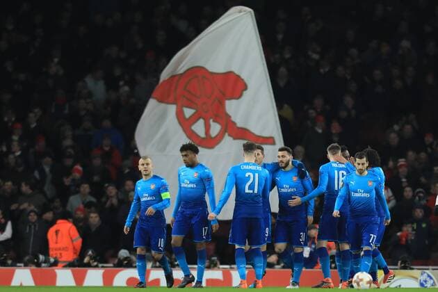Bilder des Tages SPORT 22nd February 2018, Emirates Stadium, London, England; UEFA Europa League football, round of 32, 2nd leg, Arenal versus Ostersund FK; Sead Kolasinac of Arsenal celebrates with team mates after scoring and making it 1-2  ActionPlus11991403