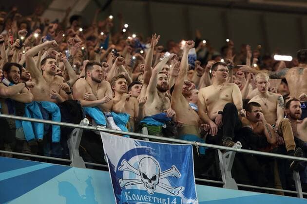February 22, 2018 - St. Petersburg, Russia - February 22, Russia, St. Petersburg. UEFA Europa League 2017 18- FC Zenit-FC Celtic. Supporters of FC Zenit. UEFA Europa League 2017 18 - FC Zenit vs FC Celtic  - ZUMAl75_ 20180222_zaf_l75_059 Copyright: xAlexanderxKulebyakinx
