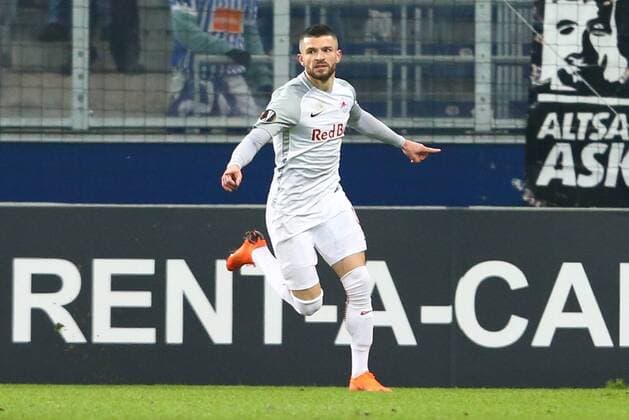 SOCCER - EL, RBS vs Sociedad SALZBURG, AUSTRIA, 22.FEB.18 - SOCCER - UEFA Europa League, Red Bull Salzburg vs Real Sociedad. Image shows the rejoicing of Valon Berisha (RBS). GEPAxpictures xFelixxRoittner