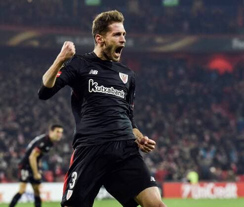 Athletic Bilbao s Saborit jubilates a goal scored by Etxeita during the UEFA Europa League round of 32 match between Athletic Bilbao and Spartak Moscow, at the San Mames stadium in Bilbao, Basque Country, Spain, 22 February 2018. Athletic Bilbao vs. Spartak Moscow !ACHTUNG: NUR REDAKTIONELLE NUTZUNG!  Copyright: xMiguelxTonax BIL016 20180222-636549365963382798