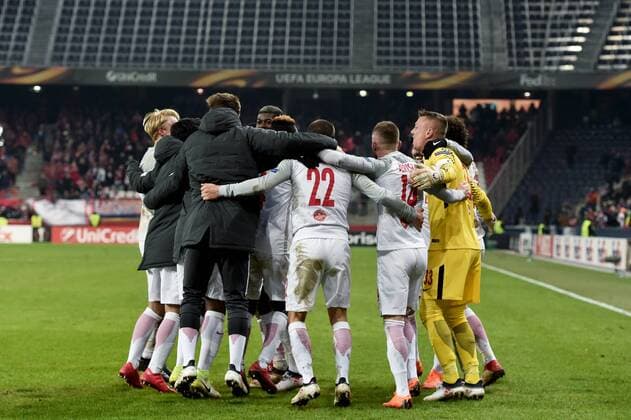 SOCCER - EL, RBS vs Sociedad SALZBURG, AUSTRIA, 22.FEB.18 - SOCCER - UEFA Europa League, Red Bull Salzburg vs Real Sociedad. Image shows the rejoicing of RBS. GEPAxpictures xFlorianxErtl