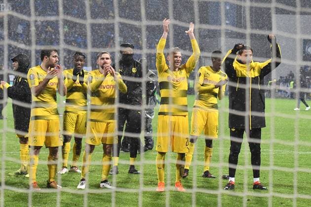Borussia players celebrate esultanza Reggio Emilia 22-02-2018 Stadio del Tricolore Football Calcio Europa League 2017 2018 round of 32 Atalanta - Borussia Dortmund Foto Andrea Staccioli Insidefoto andreaxstaccioli