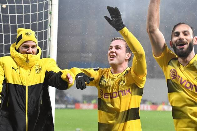 Borussia players celebrate esultanza Mario Gotze Reggio Emilia 22-02-2018 Stadio del Tricolore Football Calcio Europa League 2017 2018 round of 32 Atalanta - Borussia Dortmund Foto Andrea Staccioli Insidefoto andreaxstaccioli