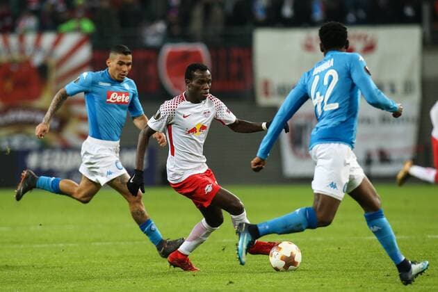 Armindo Tue Na Bangna Bruma RB Leipzig vs Amadou Diawara SSC Naples Intermediate Round Europa League Season 2017 2018 RasenBallsport Leipzig vs SSC Naples in the RB Arena in Leipzig Action Germany Football Man Men 22.02 2018