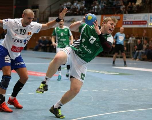 Nicolai Hansen ThSV Eisenach Patrick Gempp DJK Rimpar Wolves DKB 2 Handball Bundesliga DJK Rimpar Wolves ThSV Eisenach xfsx