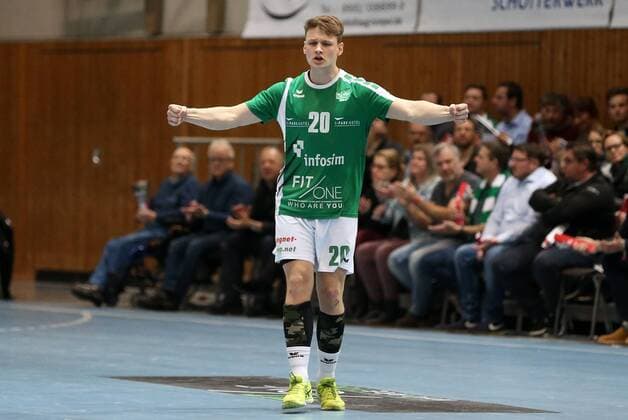 Lukas Siegler DJK Rimpar Wölfe cheers DKB 2 Handball Bundesliga DJK Rimpar Wolves ThSV Eisenach xfsx