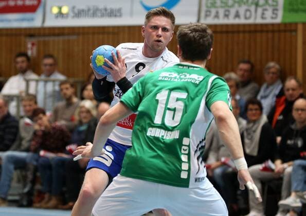 v left Daniel Luther ThSV Eisenach Sergej Gorpishin DJK Rimpar Wolves DKB 2 Handball Bundesliga DJK Rimpar Wolves ThSV Eisenach xfsx