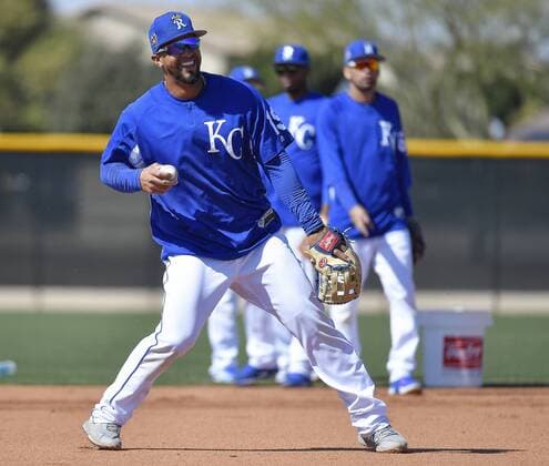 February 22, 2018 - Surprise, AZ, USA - The Kansas City Royals Cheslor Cuthbert during spring training on Thursday, Feb. 22, 2018, in Surprise, Ariz. Kansas City Royals spring training - ZUMAm67_ 20180222_zaf_m67_044 Copyright: xJohnxSleezerx