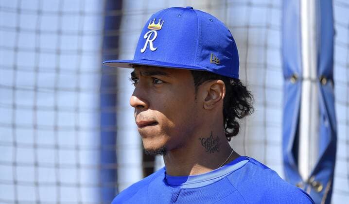 February 22, 2018 - Surprise, AZ, USA - The Kansas City Royals Adalberto Mondesi during spring training on Thursday, Feb. 22, 2018, in Surprise, Ariz. Kansas City Royals spring training - ZUMAm67_ 20180222_zaf_m67_046 Copyright: xJohnxSleezerx