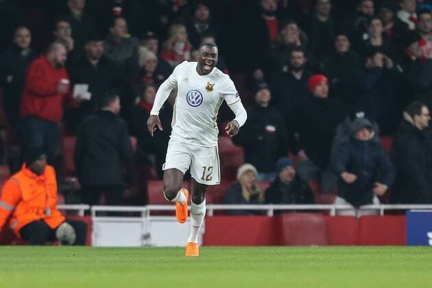 Ken Sema of Ostersunds FK celebrates after he scores his team?s second goal of the game to make the score 0-2 during the UEFA Europa League match between Arsenal and Ostersunds FK at the Emirates Stadium, London, England on 22 February 2018. Copyright: xDavidxHornx PMI-1844-0045