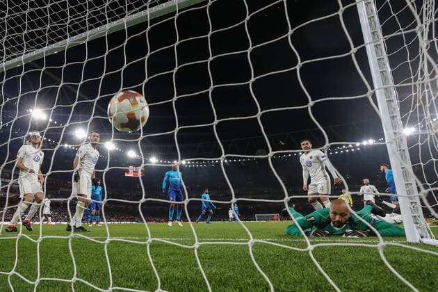 Sead Kolasinac of Arsenal (not pictured) scores to make it 1-2 during the UEFA Europa League match between Arsenal and Ostersunds FK at the Emirates Stadium, London, England on 22 February 2018. Copyright: xDavidxHornx PMI-1844-0025