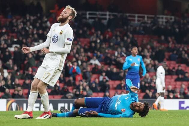 Alex Iwobi of Arsenal ;ays injured during the UEFA Europa League match between Arsenal and Ostersunds FK at the Emirates Stadium, London, England on 22 February 2018. Copyright: xDavidxHornx PMI-1844-0055