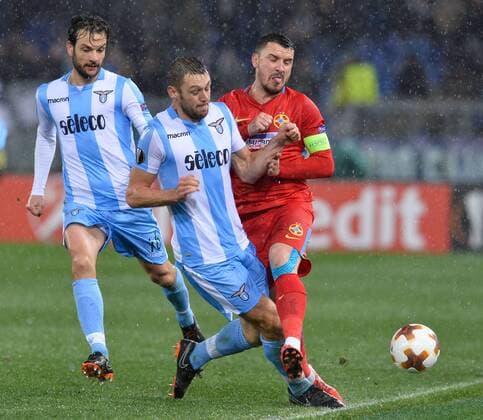 February 22, 2018 - Rome, Italy - Stefan de Vrij and Florin Tanese during the Europe League football match S.S. Lazio vs Steaua Bucuresti at the Olympic Stadium in Rome, on february 22, 2018. Lazio v Steaua Bucharest - UEFA Europa League  - ZUMAn230 20180222_zaa_n230_1034 Copyright: xSilviaxLorex
