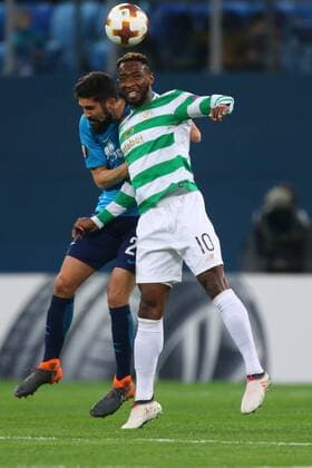 February 22, 2018 - Saint Petersburg, Russia - Miha Mevlja of FC Zenit Saint Petersburg (L) and Moussa Dembele of FC Celtic vie for the ball during the UEFA Europa League Round of 32 football match between FC Zenit Saint Petersburg and FK Celtic at Saint Petersburg Stadium. Celtic vs Zenit St Petersburg - UEFA Europa League in Saint Petersburg, Russia - 22 Feb 2018 - ZUMAs197 82004237st Copyright: xIgorxRussakx xSopaxImagesx