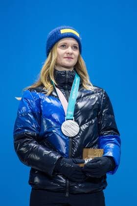 180223 Mona Brorsson of Sweden Silver celebrates at the Medal Ceremony for the Womens Biathlon 4x6 km relay during day fourteen of the 2018 Winter Olympics on February 23, 2018 in Pyeongchang Photo Joel Marklund BILDBYRAN Code JM 87647  Copyright: JOELxMARKLUND BB180223JM080
