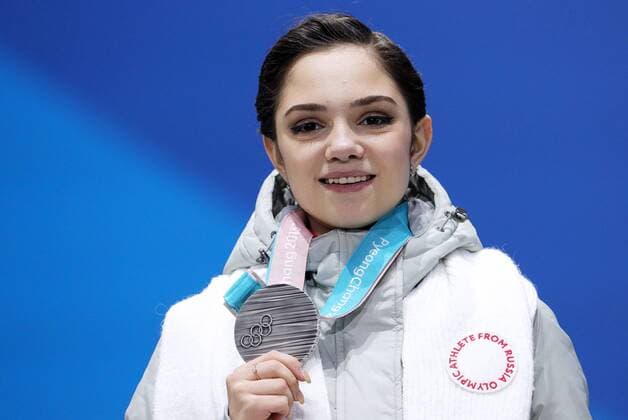PYEONGCHANG, SOUTH KOREA â€“ FEBRUARY 23, 2018: Silver medallist Evgenia Medvedeva, Olympic Athlete from Russia, poses at a victory ceremony for the ladies Figure skating Eiskunstlauf event at the 2018 Winter Olympic Games Olympische Spiele Olympia OS Sergei Bobylev TASS  TS0756F1