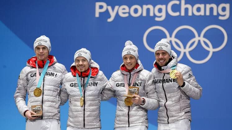 OLYMPICS - 2018 Winter Olympics PYEONGCHANG,SOUTH KOREA,23.FEB.18 - OLYMPICS, FREESTYLE SKIING - Olympic Winter games Winterspiele Spiele Summer games PyeongChang 2018, Ski Cross, ladies. Image shows Vinzenz Geiger, Fabian Riessle, Eric Frenzel and Johannes Rydzek (GER). GEPAxpictures xChristianxWalgram