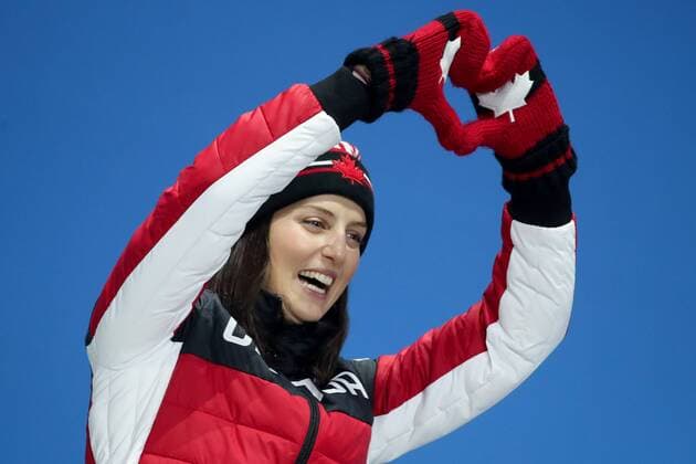 OLYMPICS - 2018 Winter Olympics PYEONGCHANG,SOUTH KOREA,23.FEB.18 - OLYMPICS, FREESTYLE SKIING - Olympic Winter games Winterspiele Spiele Summer games PyeongChang 2018, Medals Plaza, award ceremony, Ski Cross, ladies. Image shows Kelsey Serwa (CAN). GEPAxpictures xChristianxWalgram