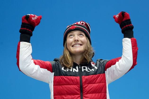 OLYMPICS - 2018 Winter Olympics PYEONGCHANG,SOUTH KOREA,23.FEB.18 - OLYMPICS, FREESTYLE SKIING - Olympic Winter games Winterspiele Spiele Summer games PyeongChang 2018, Medals Plaza, award ceremony, Ski Cross, ladies. Image shows Brittany Phelan (CAN). GEPAxpictures xChristianxWalgram