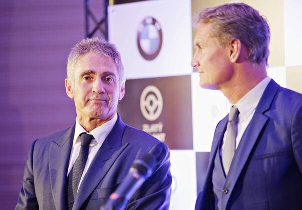 Five times motorcycle world champion Mick Doohan of Australia (left) and former British formula 1 pilot David Coulthard talk with journalists during their press conference PK Pressekonferenz following award ceremony for the 41st. Golden Steering Wheel, Czech Motorsport poll, that took place in Prague, on Thursday, Feb. 22nd, 2018. (CTKxPhoto RenexFluger) CTKPhotoF201802230743301 