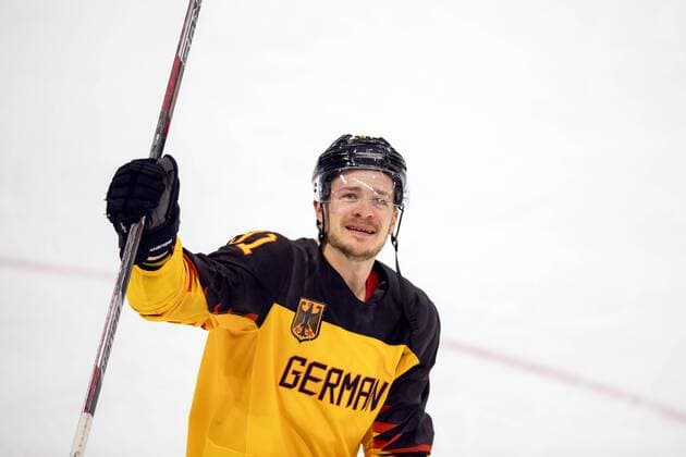 180223 Moritz Müller of Germany celebrates in the Mens ice hockey semifinal between Canada and Germany during day fourteen of the 2018 Winter Olympics on February 23, 2018 in Pyeongchang Photo Petter Arvidson BILDBYRAN Code PA 91999  Copyright: PETTERxARVIDSON BB180223PA109