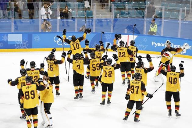 Team Germany Final victory after the victory Ice Hockey Semi-final Canada Germany 3 4 Olympic Wintergames 2018 Pyeongchang South Korea Winter Olympics 2018 Pyeongchang 23 February 2018