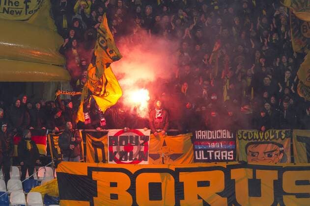 Reggio Emilia Italy 22 02 2018 UEFA Europa League 2017 18 Season Sixteenthsale Atalanta Bergamo Borussia Dortmund Pyro Bengarlo in the Dortmund Block DeFodi053