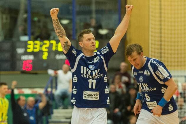 Torjubel Arnor Thor Gunnarsson 11 Bergischer HC Bergischer HC vs VfL Eintracht Hagen Handball 2 Bundesliga 23 02 18 Solingen NRW Germany Klingenhalle Copyright: xcdnx
