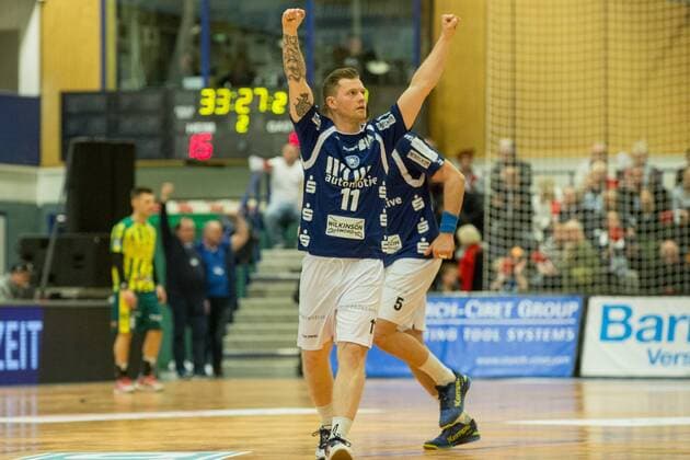 Torjubel Arnor Thor Gunnarsson 11 Bergischer HC Bergischer HC vs VfL Eintracht Hagen Handball 2 Bundesliga 23 02 18 Solingen NRW Germany Klingenhalle Copyright: xcdnx
