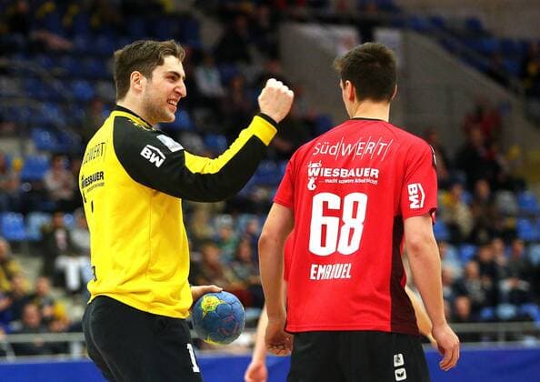 BAU 23 02 2018 Bietigheim Handball SG BBM Bietigheim vs. HC Elbflorenz Dresden Domenico Ebner BBM cheers and clenches his fist