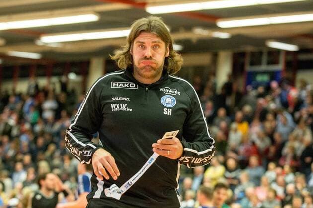 Sebastian Hinze Coach Bergischer HC puffs heavily after a hard-fought victory by Bergischer HC vs VfL Eintracht Hagen Handball 2 Bundesliga 23 02 18 Solingen NRW Germany Klingenhalle Copyright: xcdnx