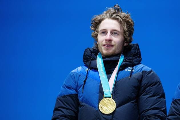 180224 Peppe Femling of Sweden gold celebrates at the Medal Ceremony for the Mens Biathlon 4x7 5 km relay during day fifteen of the 2018 Winter Olympics on February 24, 2018 in Pyeongchang Photo Carl Sandin BILDBYRAN Code CS 57999 322  Copyright: CARLxSANDIN BB180224CS134