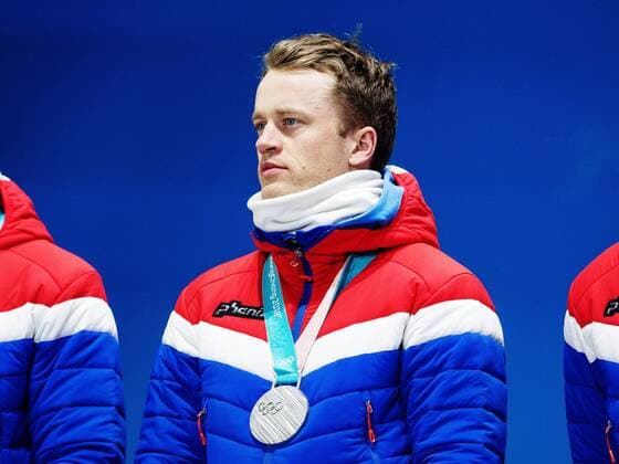 180224 Tarjei Bo of Norway silver celebrates at the Medal Ceremony for the Mens Biathlon 4x7 5 km relay during day fifteen of the 2018 Winter Olympics on February 24, 2018 in Pyeongchang Photo Carl Sandin BILDBYRAN Code CS 57999 322  Copyright: CARLxSANDIN BB180224CS137