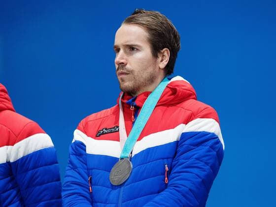 180224 Emil Hegle Svendsen of Norway Silver celebrates at the Medal Ceremony for the Mens Biathlon 4x7 5 km relay during day fifteen of the 2018 Winter Olympics on February 24, 2018 in Pyeongchang Photo Carl Sandin BILDBYRAN Code CS 57999 322  Copyright: CARLxSANDIN BB180224CS142