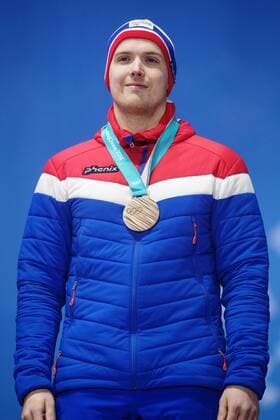 180224 Magnus Nedregotten of Norway awarded a bronze after a Russian athlete was disqualified celebrate at the Medal Ceremony for the Mixed Double Curling Event during day fifteen of the 2018 Winter Olympics on February 24, 2018 in Pyeongchang Photo Carl Sandin BILDBYRAN Code CS 57999 322  Copyright: CARLxSANDIN BB180224CS151