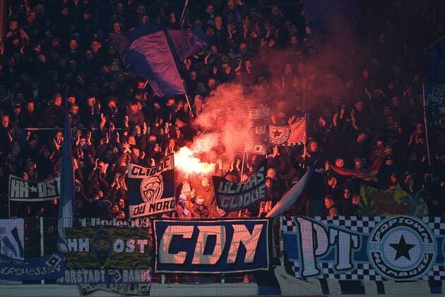 Football 1 Bundesliga 24 Matchday Werder Bremen Hamburger SV on 24 02 2018 in the Weser Stadium in Bremen Hamburger fans fire pyrotechnics in the block xTTx