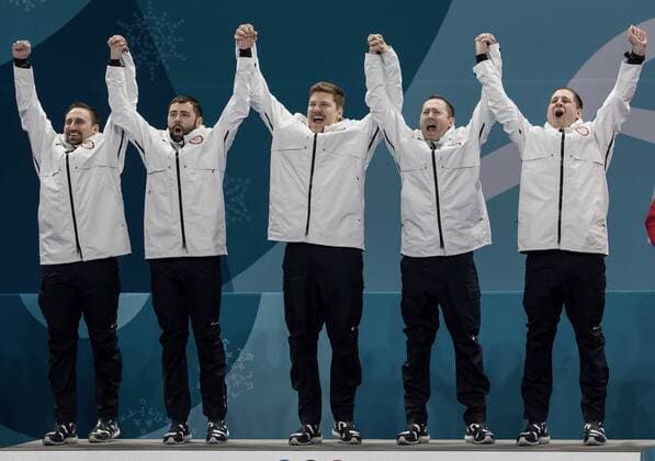 February 24, 2018 - Pyeongchang, KOR - Team USA celebrates a 10-7 win in the gold-medal match against Sweden on Saturday, Feb. 24, 2018, at the Pyeongchang Winter Olympics Gangneung Curling Centre. John Shuster leads Team USA to Olympic curling gold - ZUMAm67_ 20180224_zaf_m67_004 Copyright: xCarlosxGonzalezx