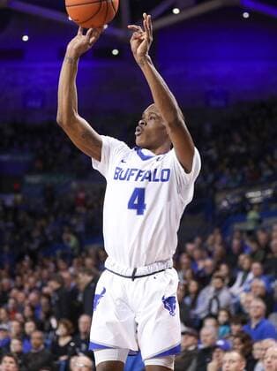 February 24, 2018: Buffalo Bulls guard Davonta Jordan (4) shoots the ball during the first half of play in the NCAA College League USA Basketball game between the Ohio Bobcats and Buffalo Bulls at Alumni Arena in Amherst, N.Y. (Nicholas T. LoVerde Cal Media) NCAA Basketball 2018: Ohio vs Buffalo Feb 24 - ZUMAc04_ 20180224_zaf_c04_325 Copyright: xNicholasxT.xLoverdex