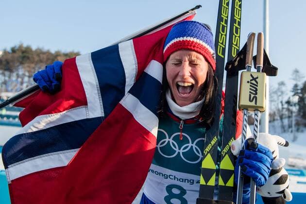 180225 Marit Bjorgen of Norway, Gold, celebrating after the Women s Cross Country 30km Mass Start Classic during day sixteen of the 2018 Winter Olympics on February 21, 2018 in Pyeongchang. Photo: Jon Olav Nesvold BILDBYRAN kod JE 160201 *** 180225 Marit Bjorgen of Norway Gold celebrating after the Womens Cross Country 30km Mass Start Classic during day sixteen of the 2018 Winter Olympics on February 21, 2018 in Pyeongchang Photo Jon Olav Nesvold BILDBYRAN Code JE 160201  Copyright: JONxOLAVxNESVOLD BB180225JE107