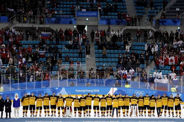 FROM THE BIRCHES Danny Goalkeeper Team GER With his team at the Winning Ice Hockey Final RUS GER 4 3 Olympic Wintergames 2018 Pyeongchang South Korea Winter Olympics 2018 Pyeongchang 25 february 2018