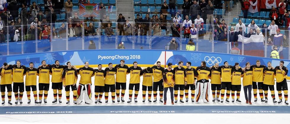 FROM THE BIRCHES Danny Goalkeeper Team GER With his team at the Winning Ice Hockey Final RUS GER 4 3 Olympic Wintergames 2018 Pyeongchang South Korea Winter Olympics 2018 Pyeongchang 25 february 2018