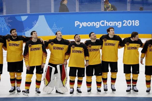 FROM THE BIRCHES Danny Goalkeeper Team GER With his teammates in the victory ceremony Hockey Final RUS GER 4 3 Olympic Winter Games 2018 Pyeongchang South Korea 2018 Olympic Winter Games Pyeongchang 25 February 2018