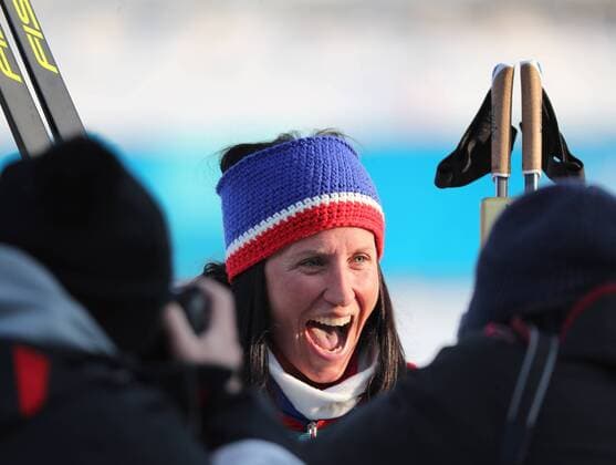 February 18, 2018 - PyeongChang, South Korea - Gold medal winner MARIT BJOERGEN of Norway at the podium ceremony for Cross-Country Skiing: Ladies 30km Mass Start Classic at Alpensia Cross-Country Skiing Centre during the 2018 Pyeongchang Winter Olympic Games Olympische Spiele Olympia OS PyeongChang 18: Cross Country Skiing Women  - ZUMA 20180225_mda_m30_101 Copyright: xScottxMcxKiernanx