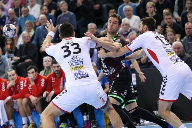 Kentin Mahe SG Flensburg Handewitt 35 Renato Sulic Telekom Veszprem HC 33 Dragan Gajic Telekom Veszprem HC 17 Flensburg Schleswig Holstein Germany Flens Arena Copyright: xAgentur54Gradx xSpeedphotosx