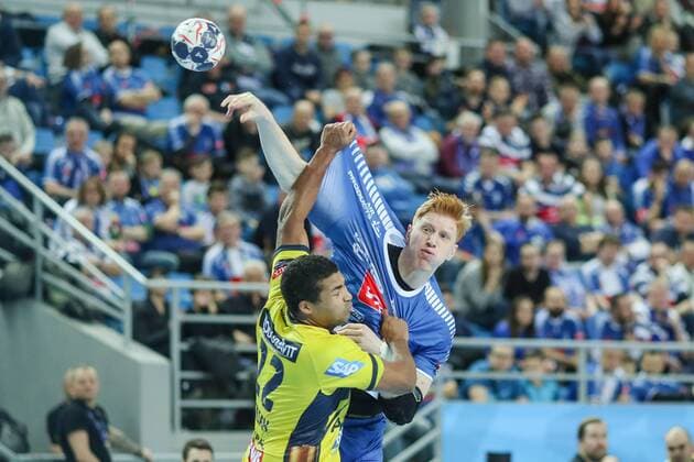 25.02.2018 PLOCK, ORLEN ARENA PILKA RECZNA, HANDBALL VELUX EHF CHAMPIONS LEAGUE 2017 2018 LIGA MISTRZOW EHF MECZ ORLEN WISLA PLOCK - RHEIN NECKAR LOWEN NZ MADS MENSAH LARSEN, TOMASZ GEBALA FOTO LUKASZ GROCHALA CYFRASPORT NEWSPIX.PL --- Newspix.pl france out!  20180225CSLG0017