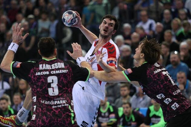 SG Flensburg Handewitt Telekom Veszprem HC EHF Champions League Flensburg 25 02 18 Flensburg 25 02 18 Sport Handball VELUX EHF Champions League Season 2017 2018 Group Stage SG Flensburg Handewitt Telekom Veszprem HC Petar Nenadic Telekom Veszprem HC 34 Magnus Roed SG Flensburg Handewitt 77 Tobias Karlsson SG Flensburg Handewitt 03 xmmkx