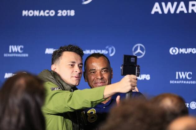 Marcos Evangelista de Moraes short Cafu former Brazilian football player was in 1994 and 2002 as captain of the Brazilian national team world champion Academy Member Laureus at the Laureus Awards 2018 in the Principality of Monaco