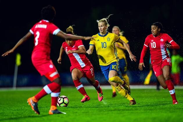 180228 Swedens Sofia Jakobsson during the football match in the Algarve Cup 2018 between Canada and Sweden on 28 February 2018 in Parchal  Copyright: LUDVIGxTHUNMAN BB180228LT039