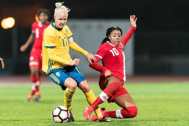 (L-R) Caroline Seger of Sweden women, Ashley Lawrence of Canada women during the Algarve Cup 2018 match between Canada and Sweden at the Estadio Municipal da Bela Vista on February 28, 2018 in Parchal, Portugal Algarve Cup 2018 2017 2018 xVIxVIxImagesx xGerritxvanxKeulenxIVx 10214835
